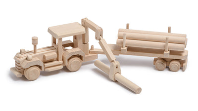 Handmade Wooden Tractor Toy with Loading Crane HOME AND GARDEN Prestige Wicker 