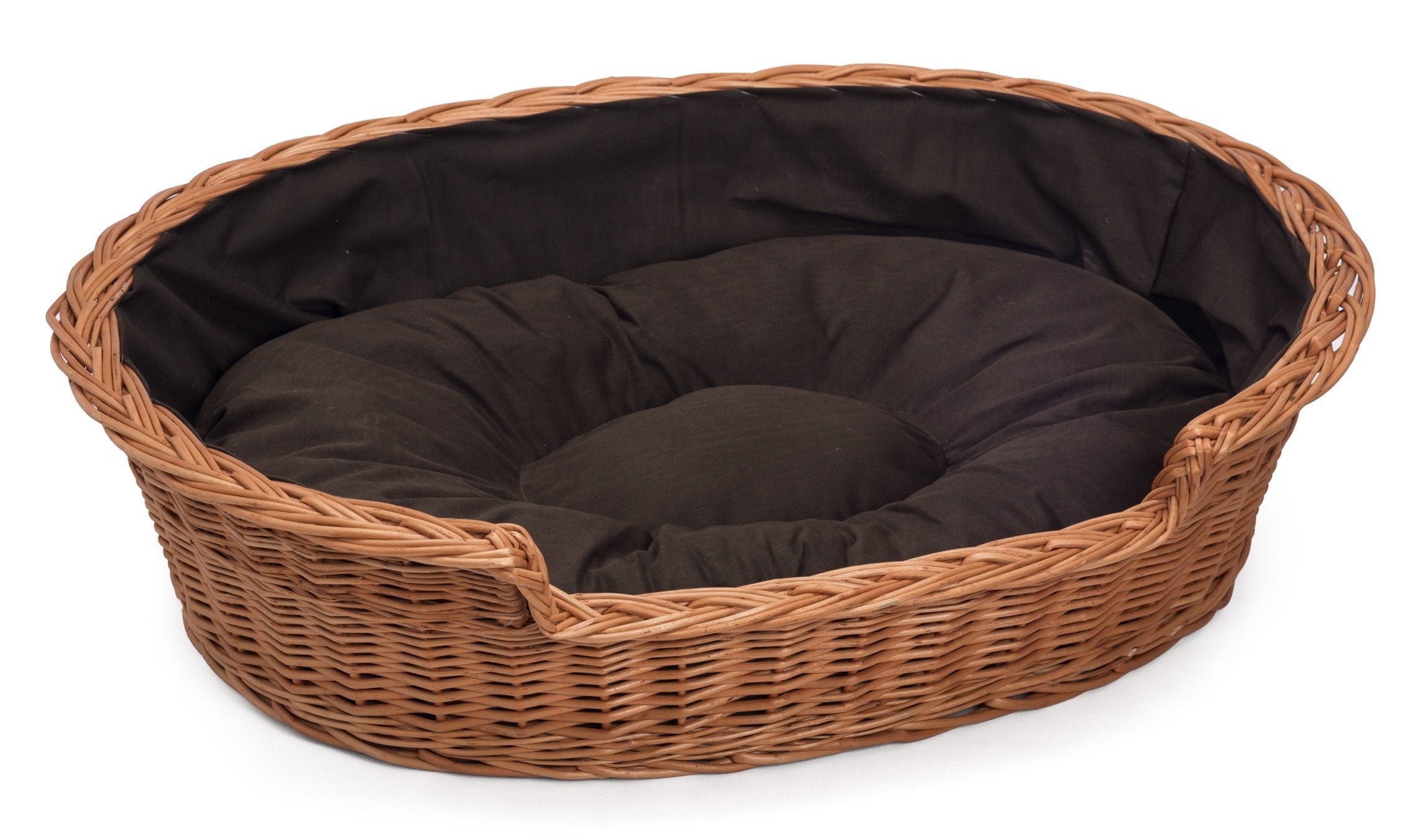 Wicker Dog Cat Basket Dark Cushion Various Sizes Prestige Wicker