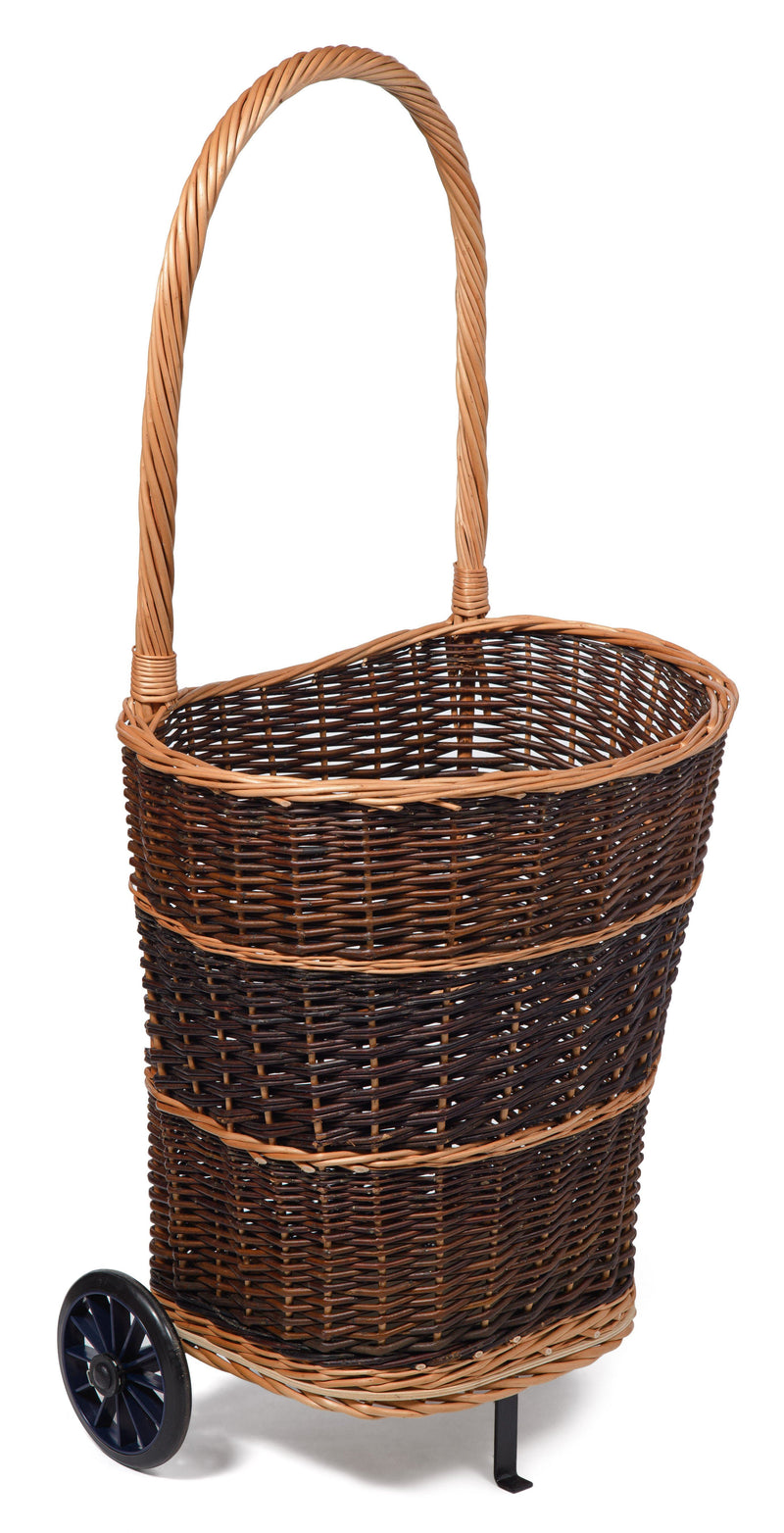 Wicker Trolley Basket Shopping/Log Holder Home & Garden Prestige Wicker Dark Brown 