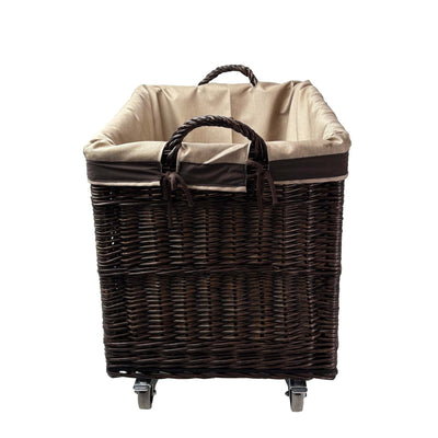 Large Wicker Storage Log Basket on Wheels, Lined (Dark) Display & Catering Prestige Wicker 