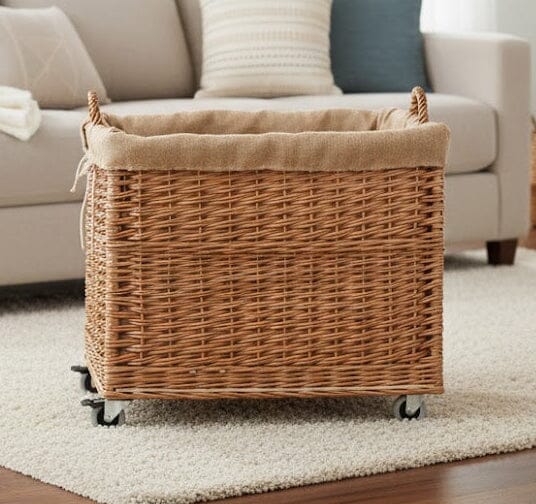 Large Wicker Storage Log Basket on Wheels, Lined Display & Catering Prestige Wicker 