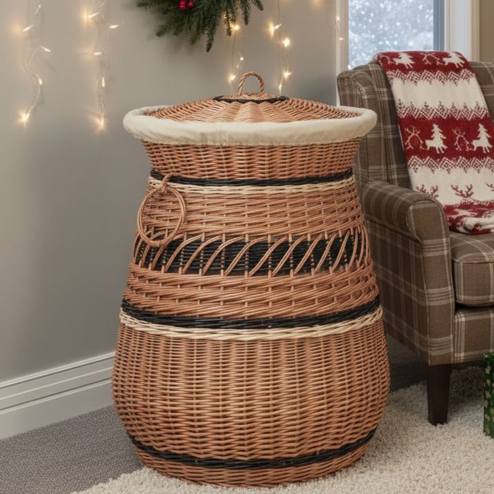 Round Laundry Wicker Basket Lined Home & Garden Prestige Wicker 