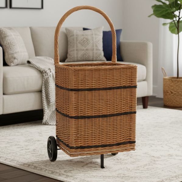 Square Wicker Trolley Basket Shopping/Log Holder HOME AND GARDEN Prestige Wicker 