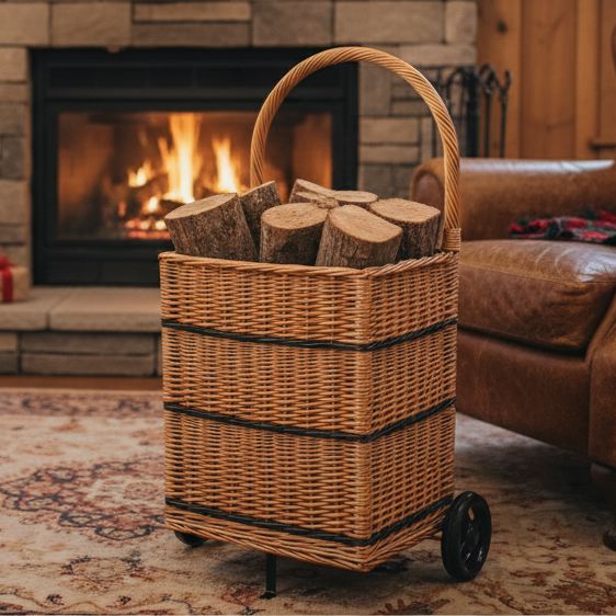Square Wicker Trolley Basket Shopping/Log Holder Prestige Wicker 