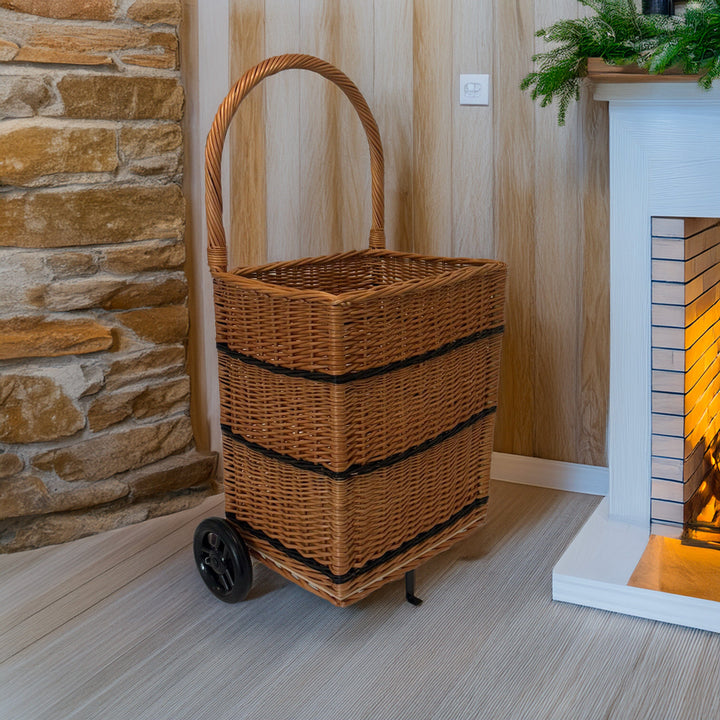 Square Wicker Trolley Basket Shopping/Log Holder Prestige Wicker 