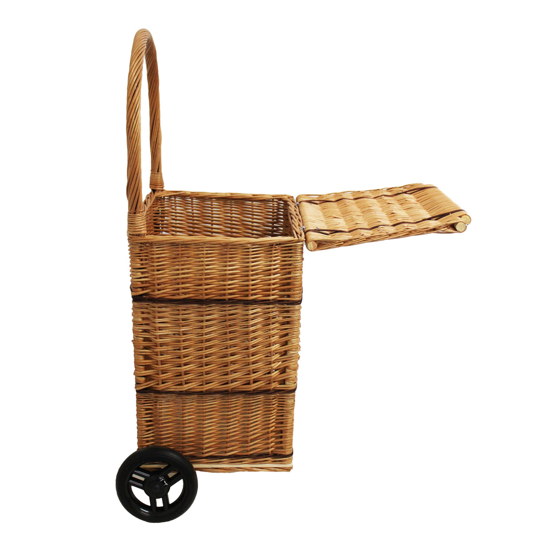 Square Wicker Trolley Basket with Lid Shopping/Log Holder Prestige Wicker 