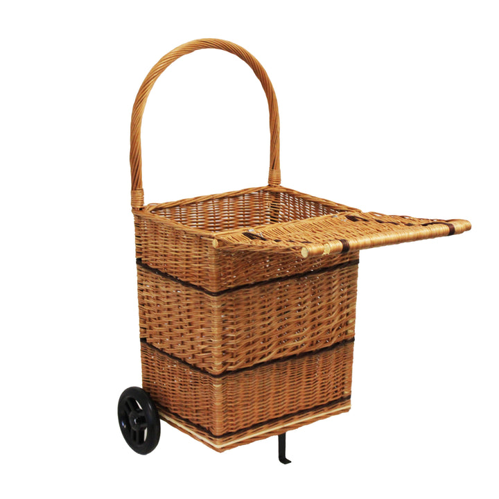 Square Wicker Trolley Basket with Lid Shopping/Log Holder Prestige Wicker 