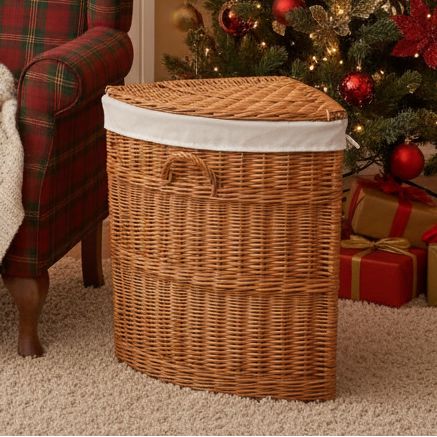 Wicker Corner Laundry Basket Lined Home & Garden Prestige Wicker 