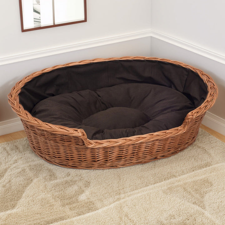 Wicker Dog Cat Basket Dark Cushion Various Sizes – Prestige Wicker