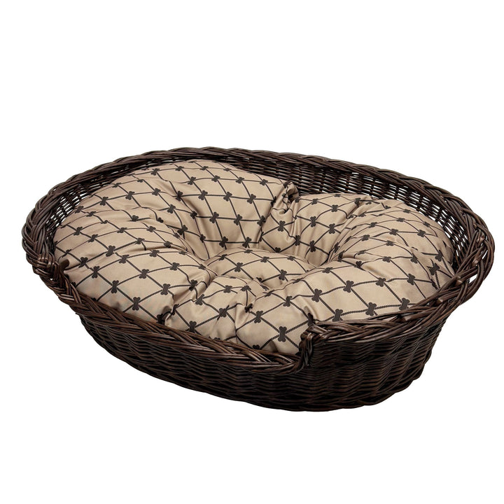 Wicker Dog Basket with Pattern Cushion (Dark Brown) Pets Prestige Wicker 