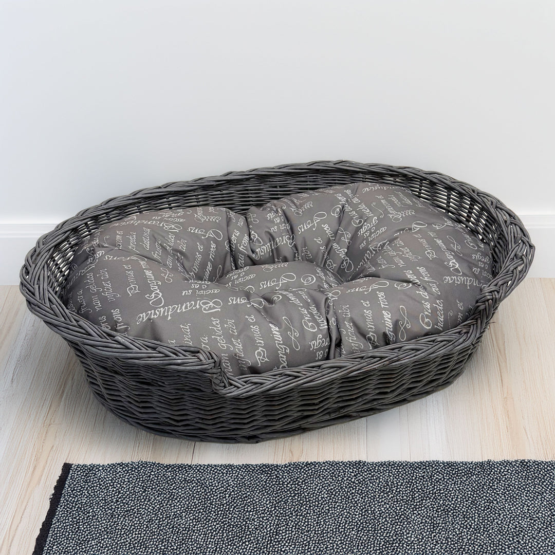 Wicker Dog Basket with Pattern Cushion (Grey) Pets Prestige Wicker 
