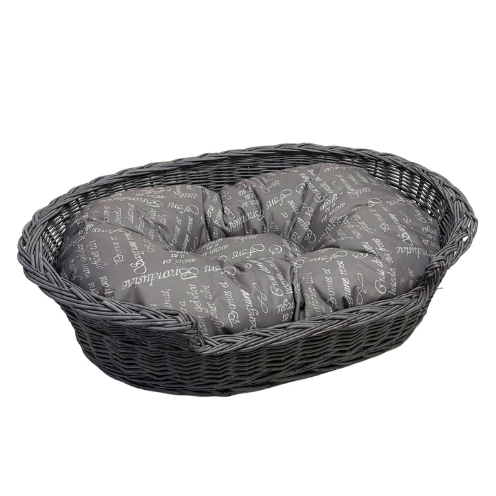Wicker Dog Basket with Pattern Cushion (Grey) Pets Prestige Wicker 