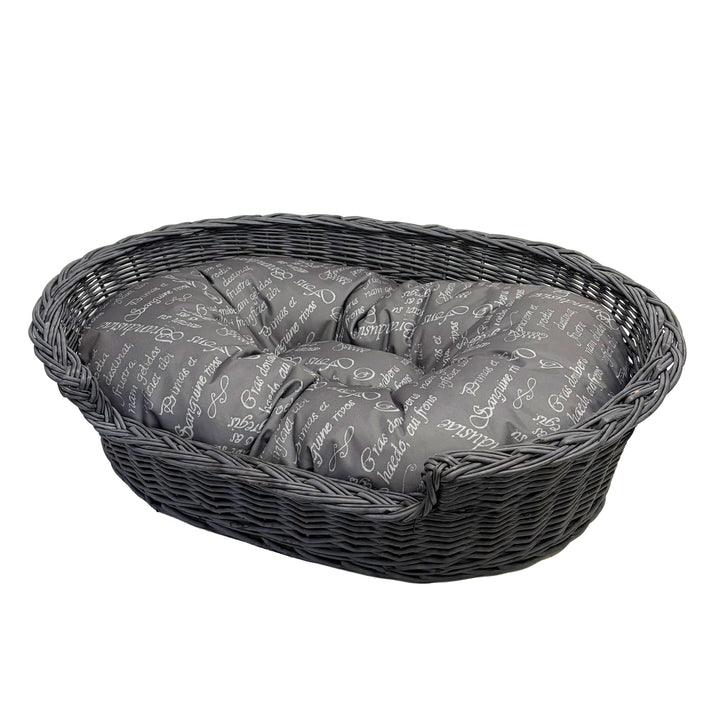Wicker Dog Basket with Pattern Cushion (Grey) Pets Prestige Wicker 