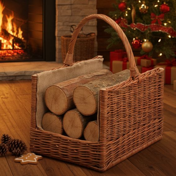 Wicker Log Basket Lined Home & Garden Prestige Wicker 