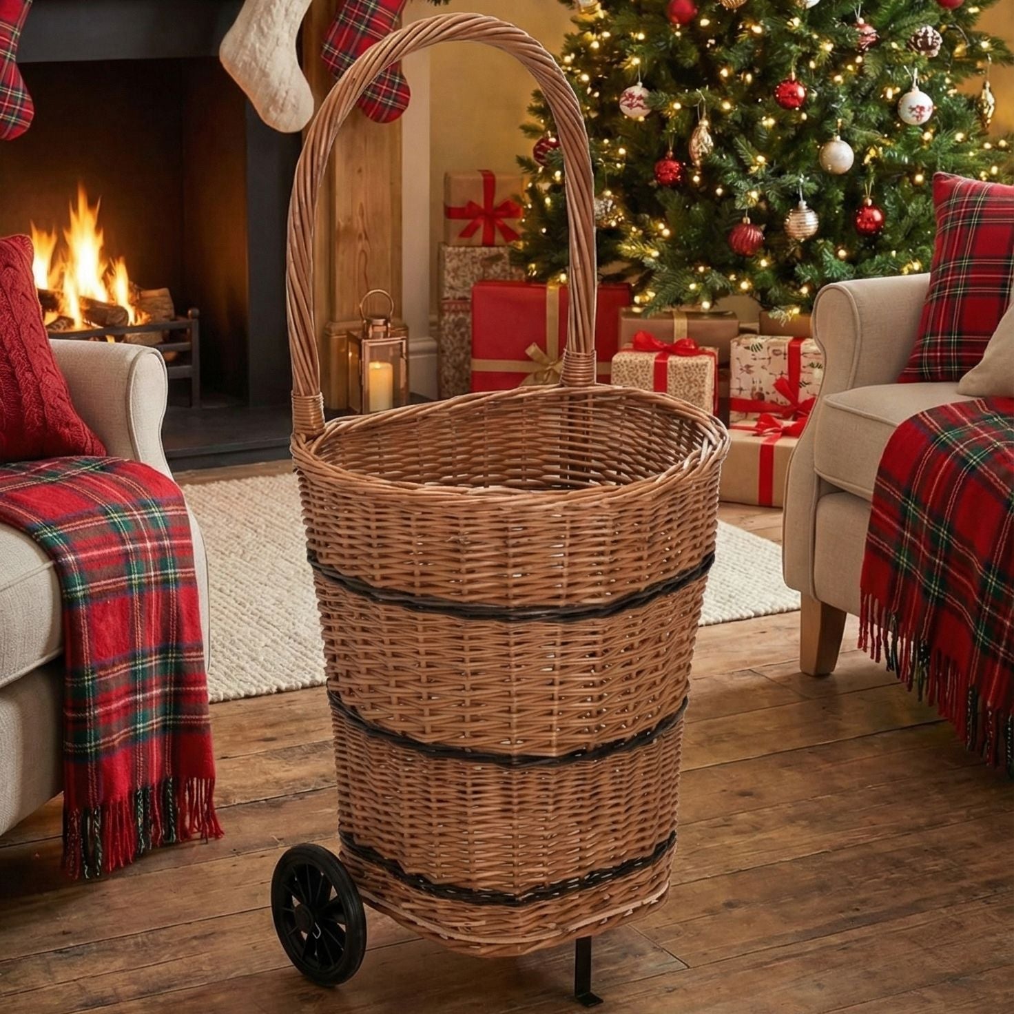 Wicker Trolley Basket Shopping/Log Holder Home & Garden Prestige Wicker 
