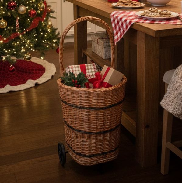 Wicker Trolley Basket Shopping/Log Holder Home & Garden Prestige Wicker 