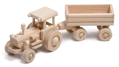 Handmade Large Wooden Tractor Toy with Trailer HOME AND GARDEN Prestige Wicker 