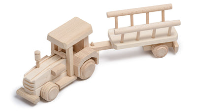 Handmade Wooden Tractor Toy with Trailer HOME AND GARDEN Prestige Wicker 