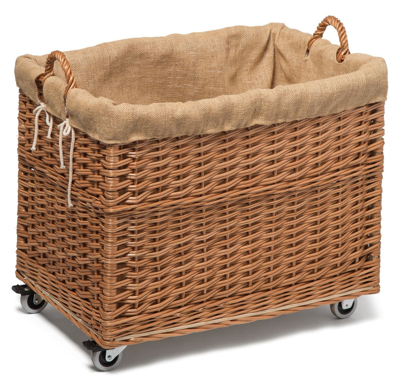 Large Wicker Storage Log Basket on Wheels, Lined Display & Catering Prestige Wicker 