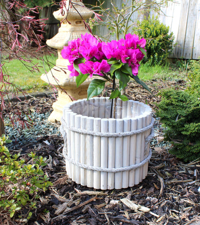 Round Vintage style wooden flower pot HOME AND GARDEN Prestige Wicker 