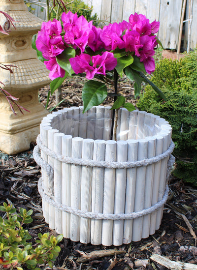 Round Vintage style wooden flower pot HOME AND GARDEN Prestige Wicker Grey 