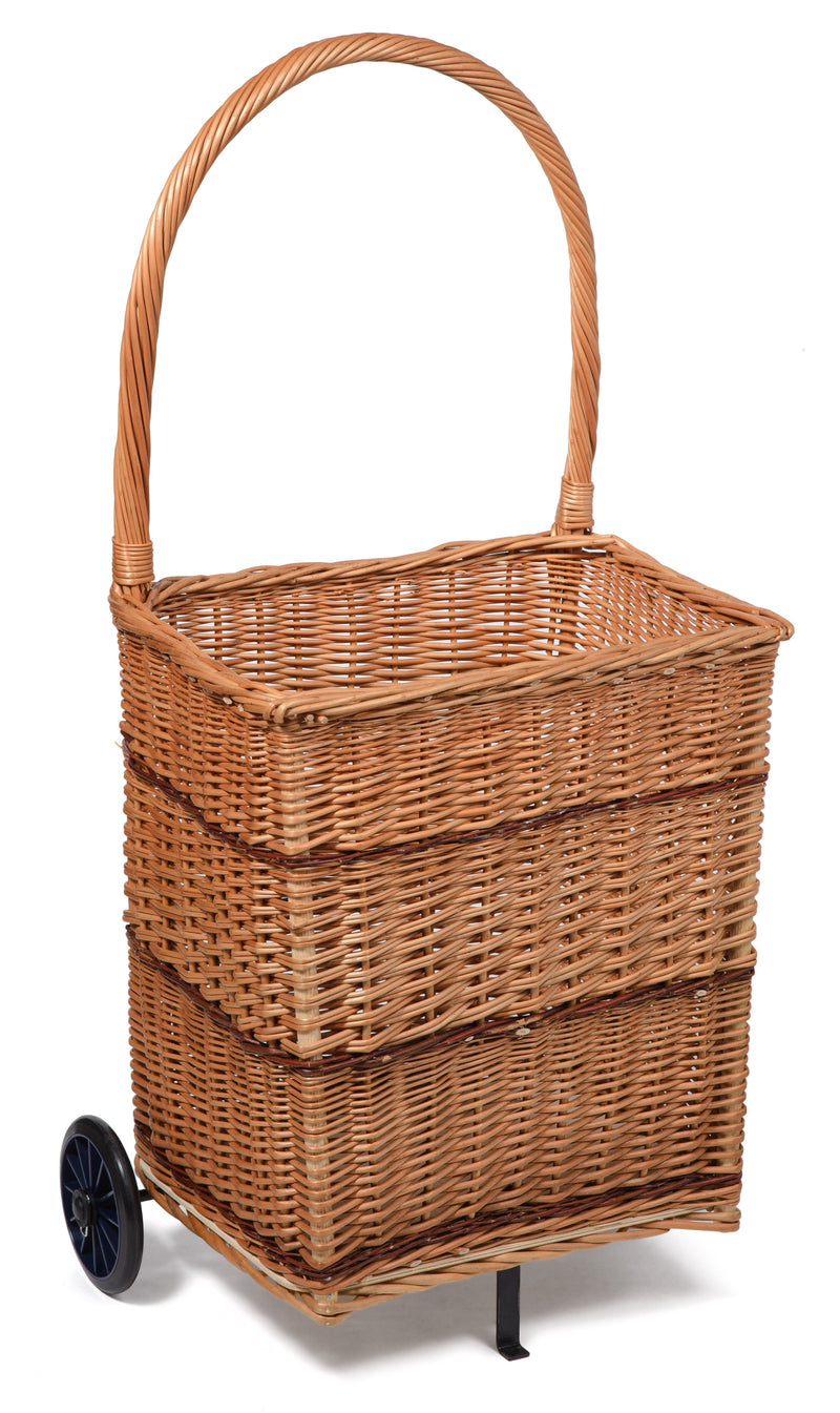 Square Wicker Trolley Basket Shopping/Log Holder Prestige Wicker Brown 