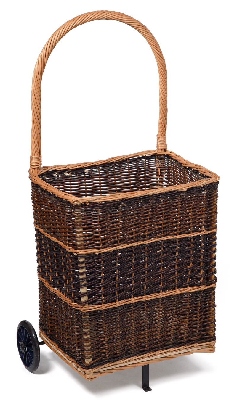 Square Wicker Trolley Basket Shopping/Log Holder Prestige Wicker Dark Brown 