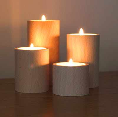 Wooden Tea Light Candle Holder set of 4 HOME AND GARDEN Prestige Wicker 